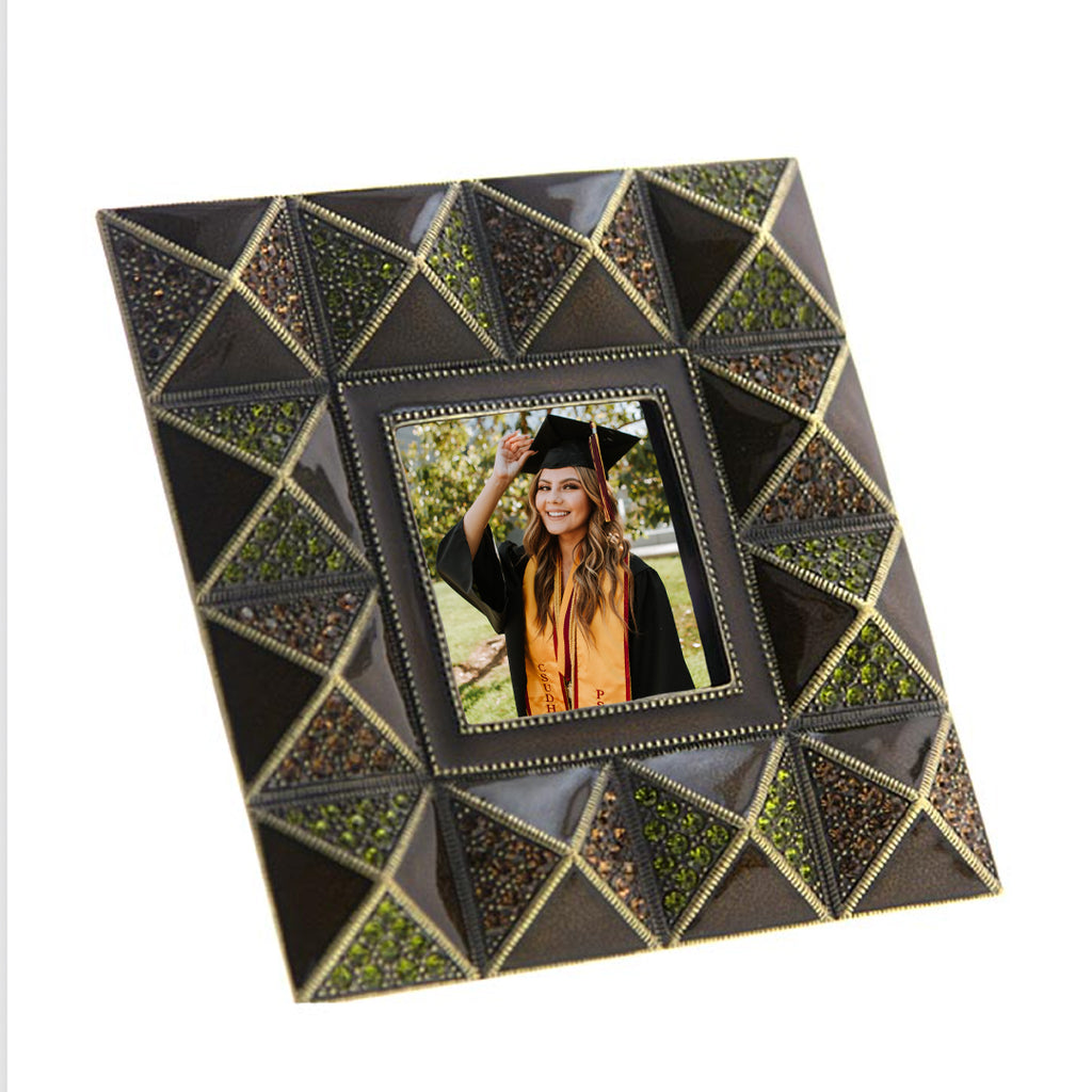 Enamel With Topaz & Olivine Crystal Pyramid Picture Frame 2 X 2