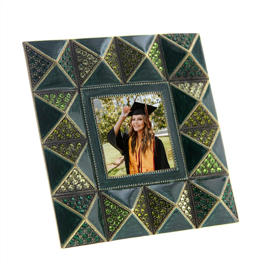 Enamel And Jonquil & Peridot Crystals Square Picture Frame 4 x 4 (Dark Green)