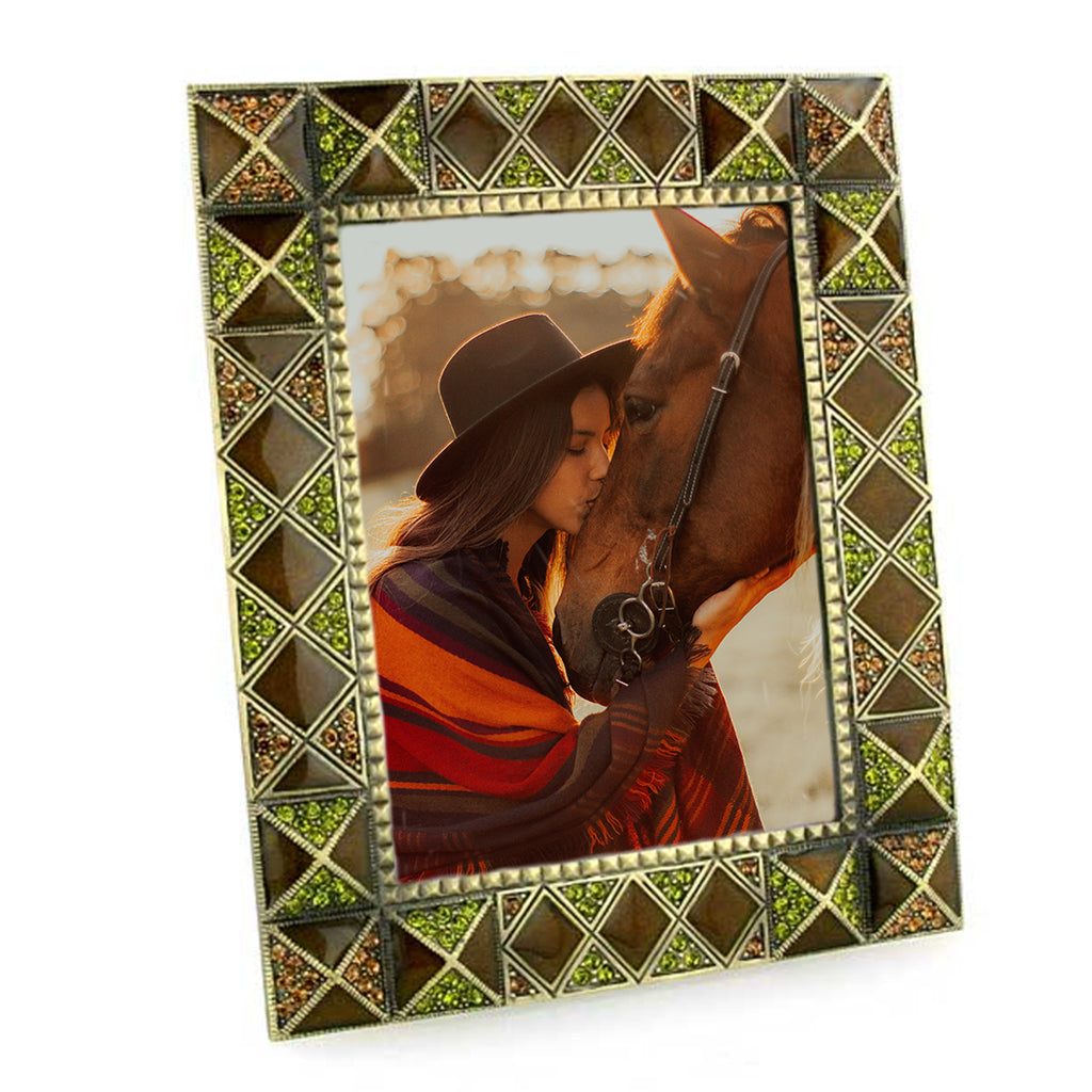 Brown Modern Square Crystal Accent Picture Frame 3.5 x 5
