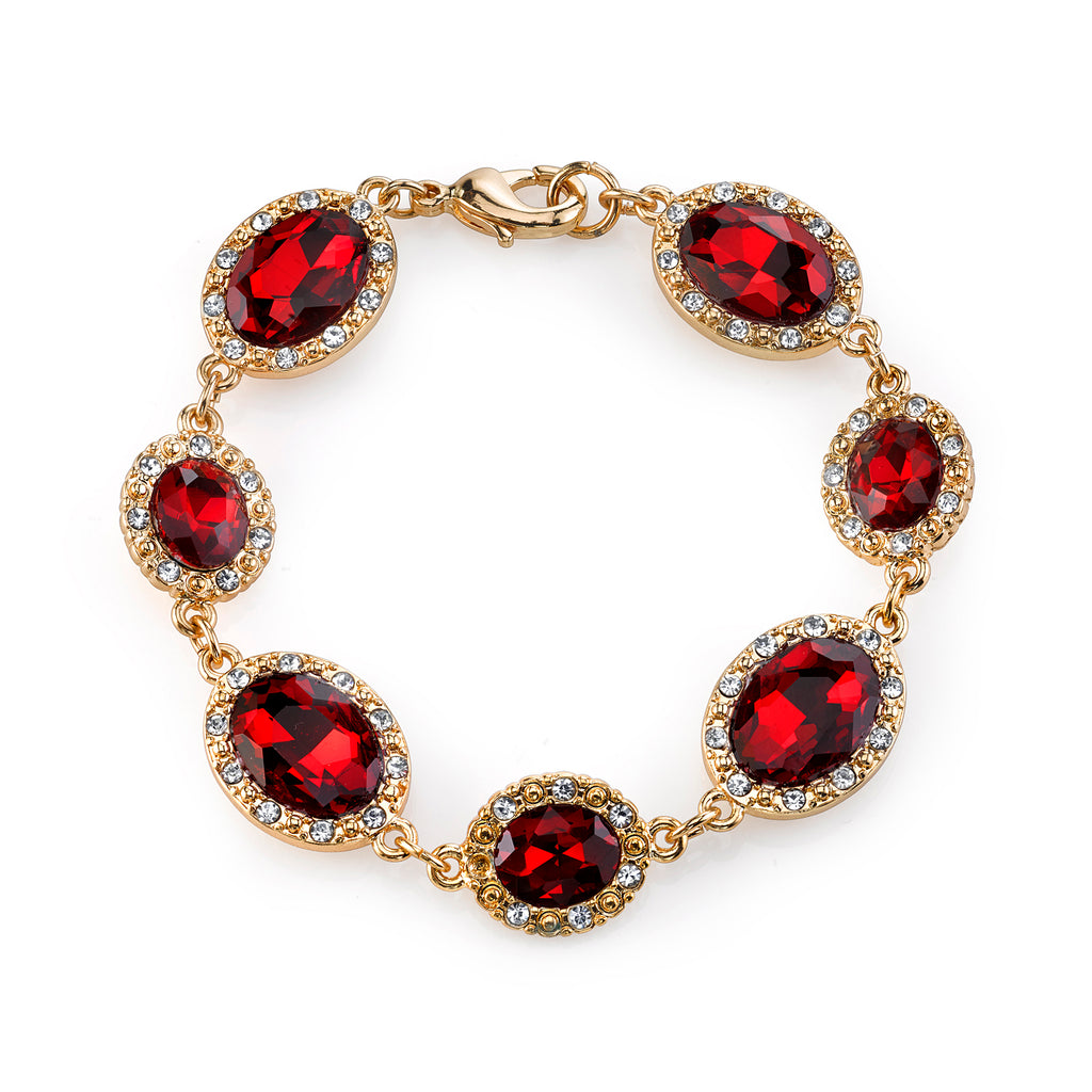 Red Gold-Tone Oval Stone Multi Crystal Accented Bracelet