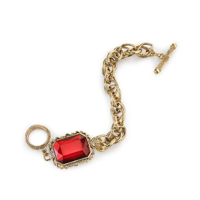Gold Tone Red Faceted Toggle Bracelet