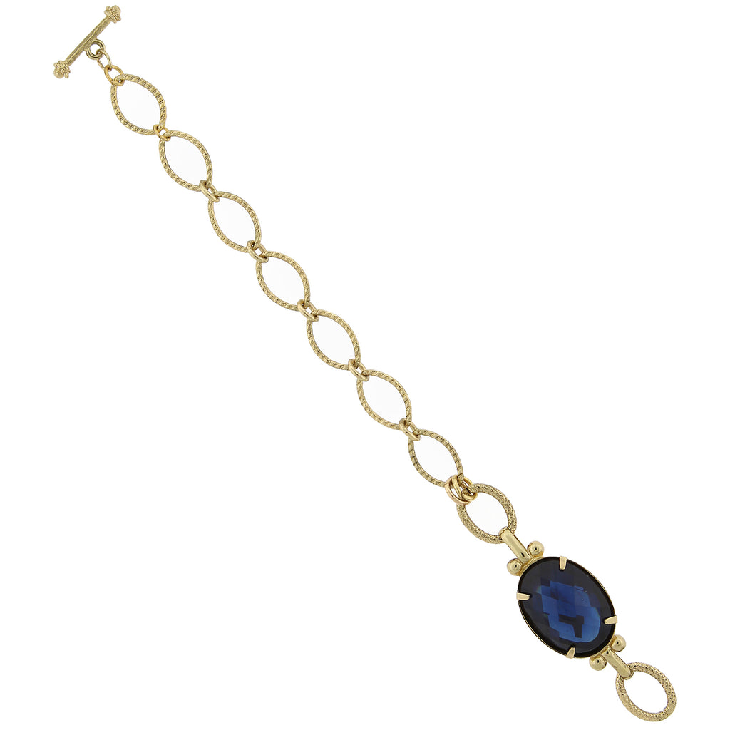 Gold Tone Blue Stone Toggle Bracelet