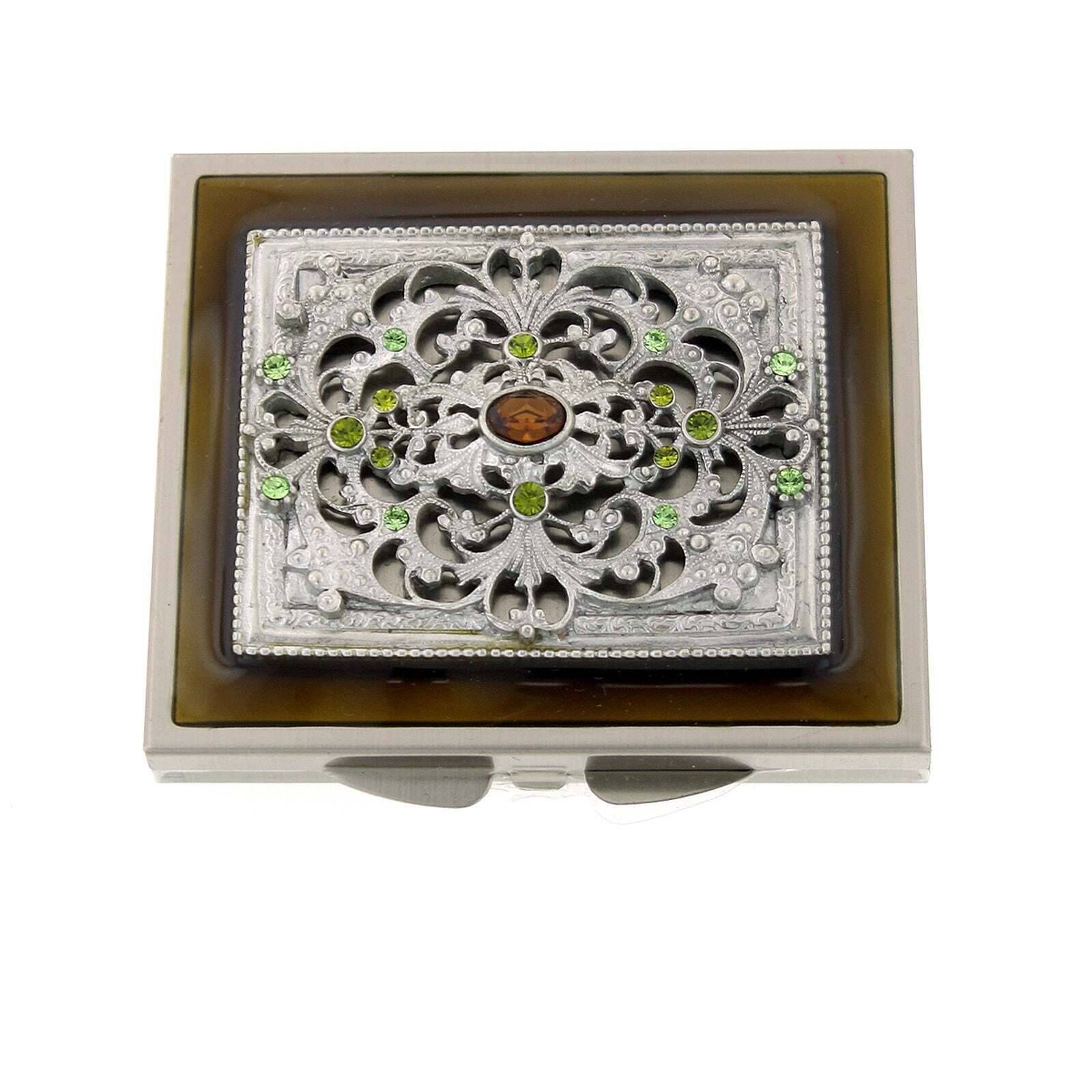 1928 Jewelry Enamel Crystal Square Mirror Compact