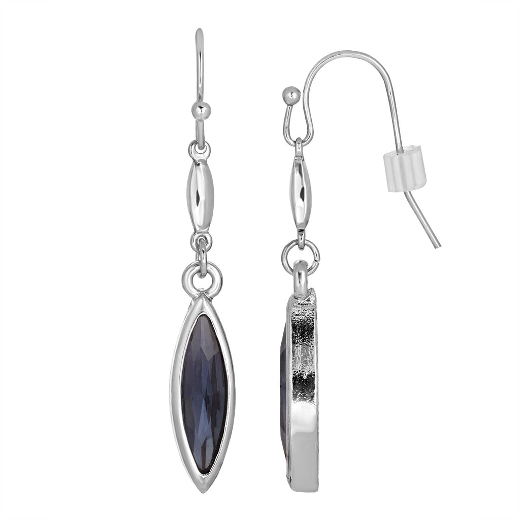Classic Silver Tone Blue Navette Wire Drop Earrings