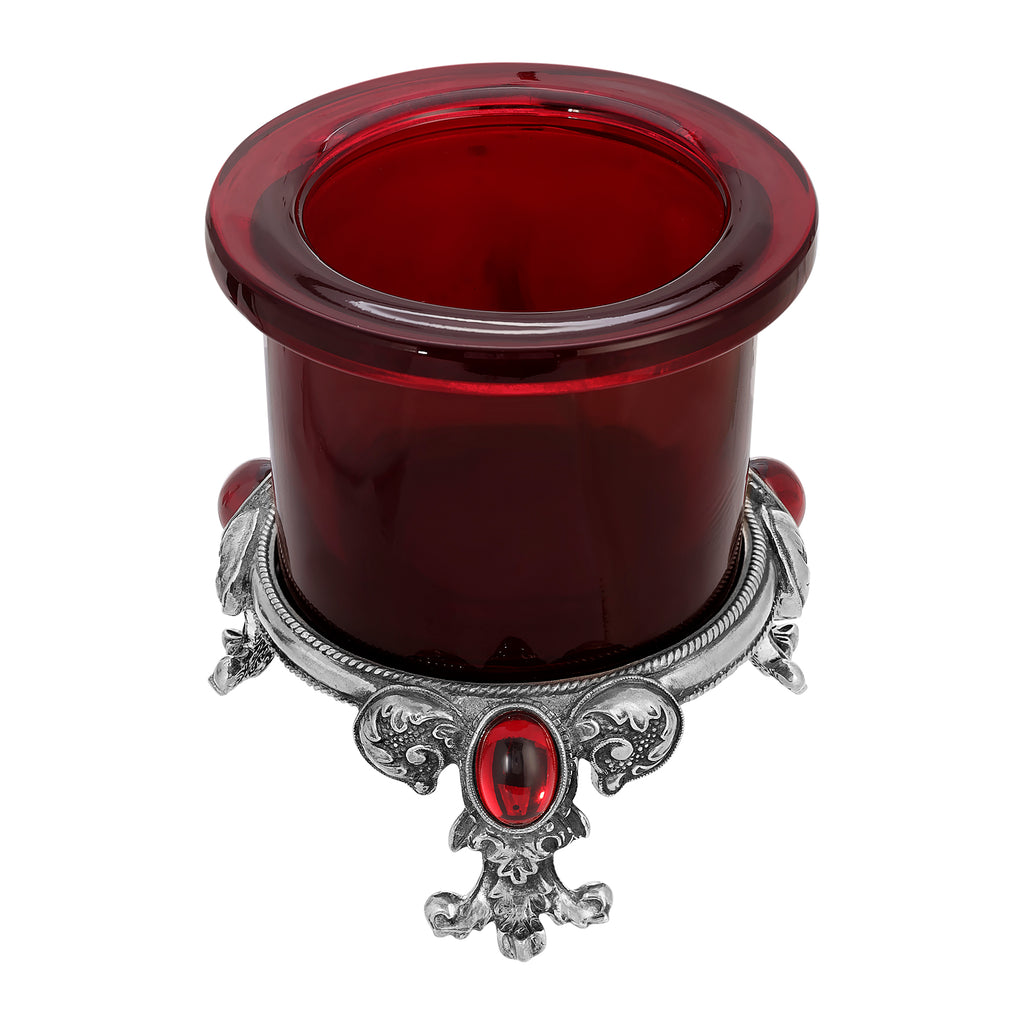 Pewter & Red Votive Candle Holder