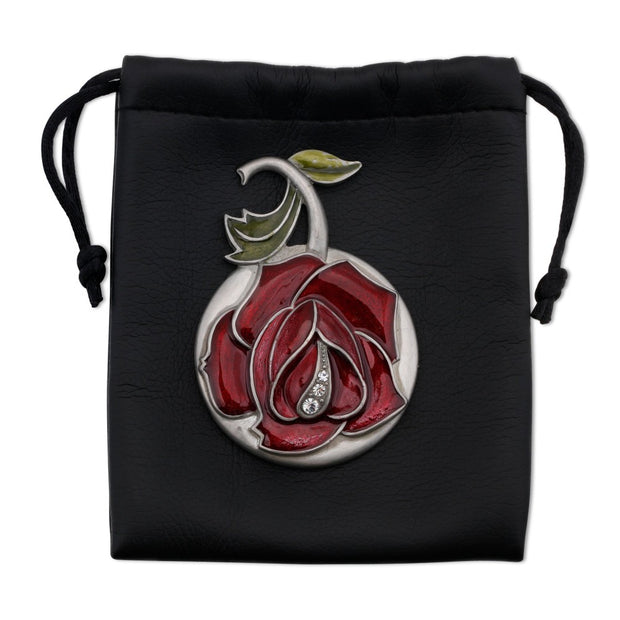 Red Rose Vanity Pocket & Purse Mirror With Black Vegan Leather Pouch