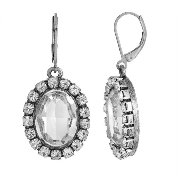 Clear Oval Vivid Swarovski Crystal Element Drop Earrings