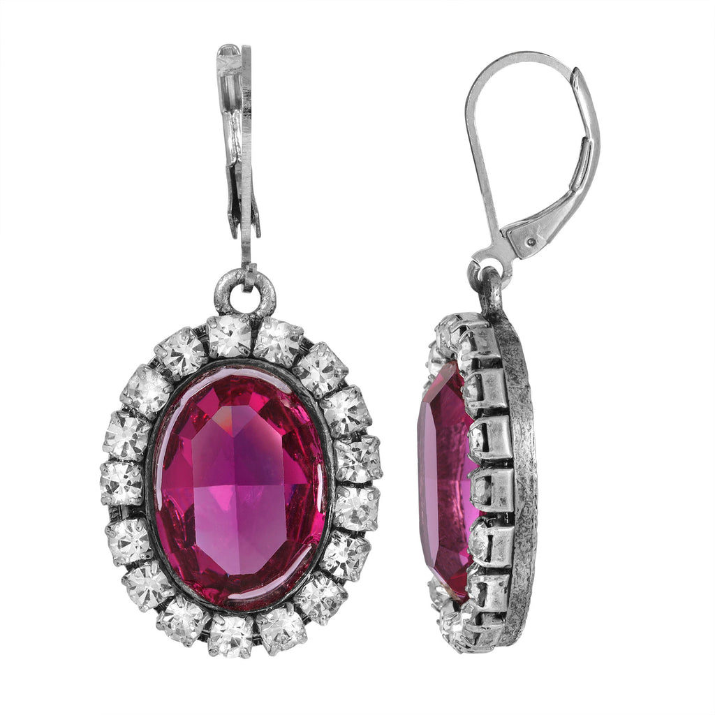 Purple Oval Vivid Austrian Crystal Element Drop Earrings