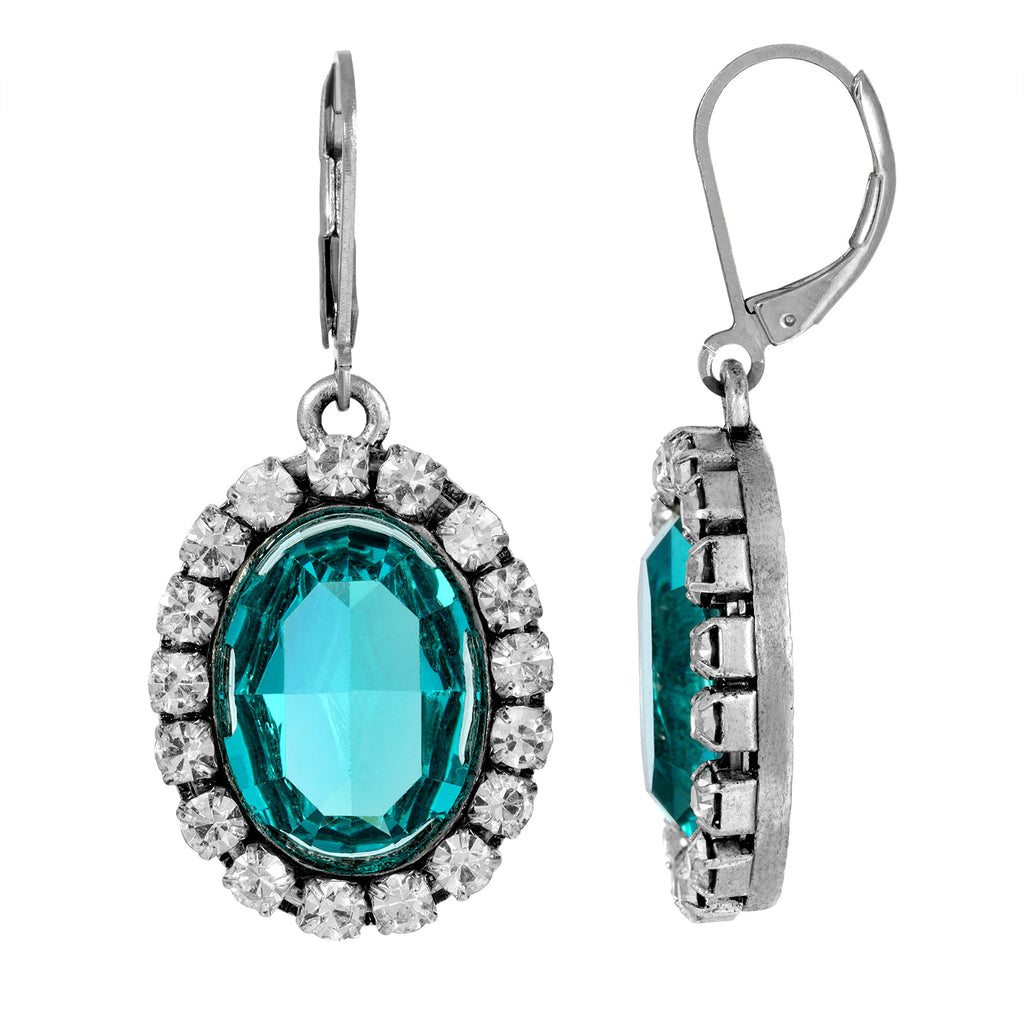Blue Oval Vivid Austrian Crystal Element Drop Earrings