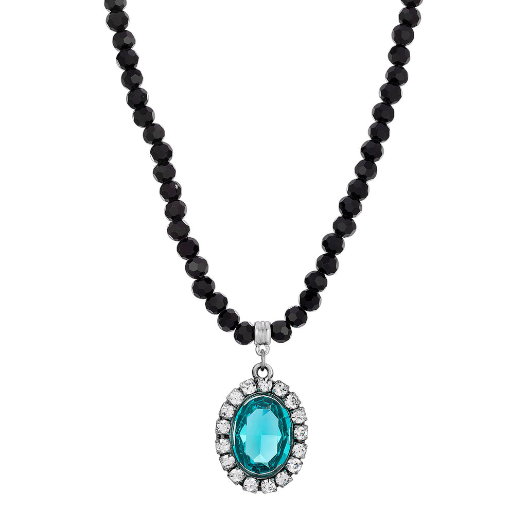 Regal Blue Zircon Austrian Crystal Pendant Strand Necklace 15" + 3" Extender
