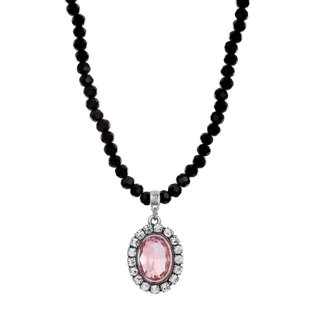 Regal Pink Austrian Crystal Pendant Strand Necklace 15" + 3" Extender