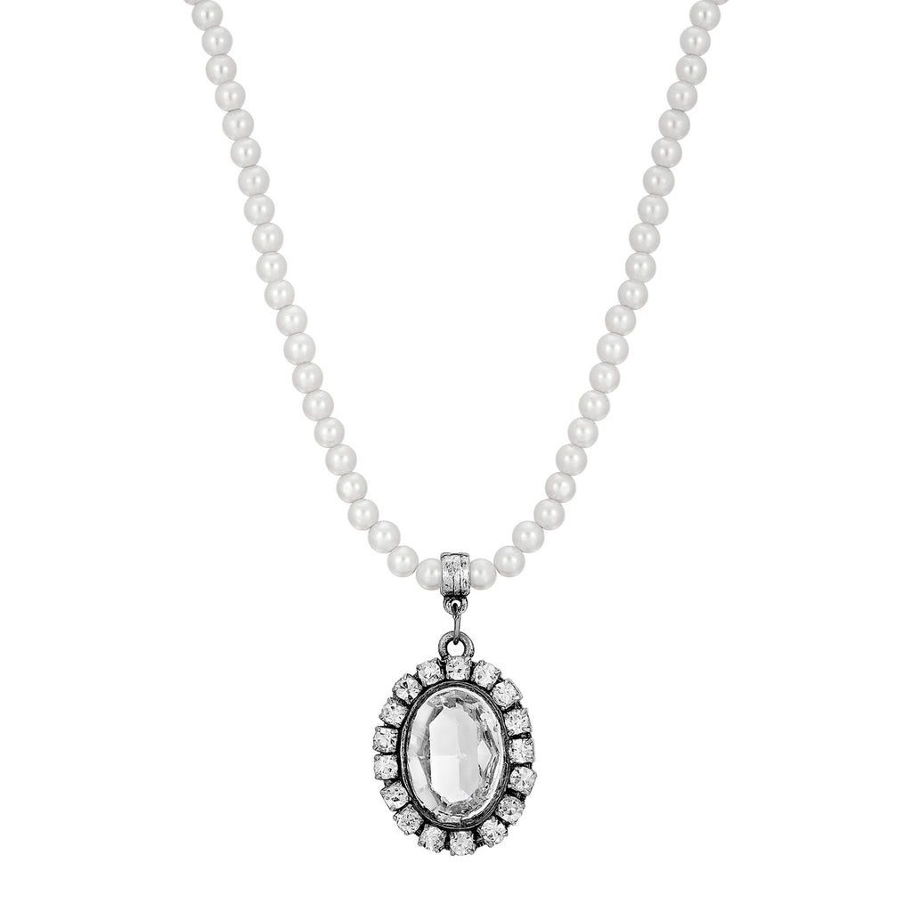 Clear Austrian Crystal Element Pearl Strand Necklace 
