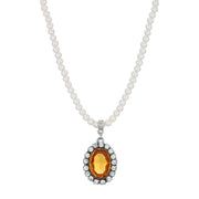 Yellow Swarovski Crystal Element Pearl Strand Necklace 