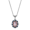 1928 Jewelry Anastasia Blue Rimmed Pink Oval Pendant Necklace 15