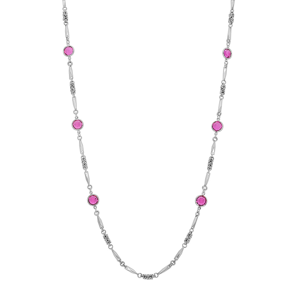 Pink Round Channel Pendant Necklace 32 Inches