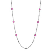 Pink Round Channel Pendant Necklace 32 Inches