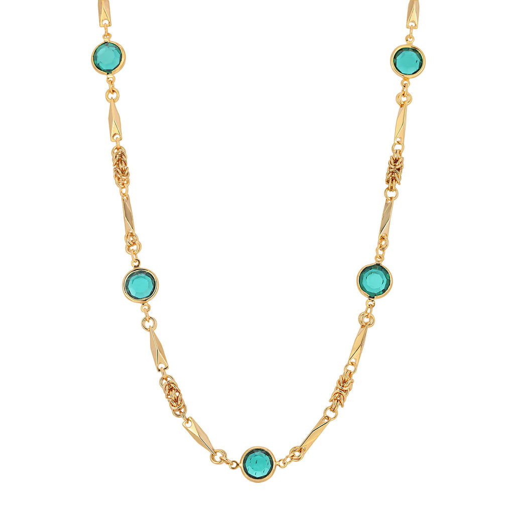 Green Round Channel Drop Necklace 24 Inch