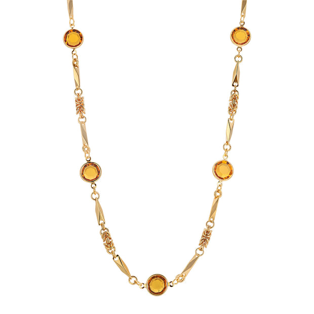 Yellow Round Channel Drop Necklace 24 Inch
