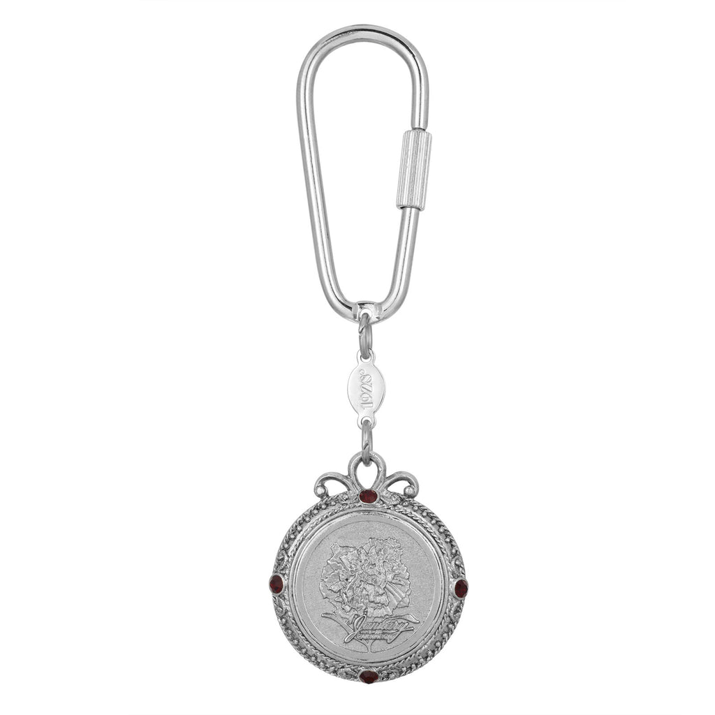 Silver Tone Flower of The Month With Crystals Key Fob