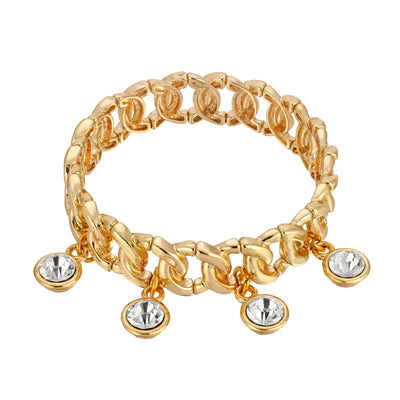14K Gold Dipped Round Multi Crystal Link Stretch Bracelet