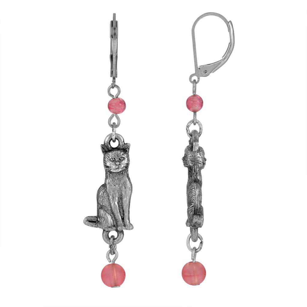 Round Smooth Bead Cat Drop Earrings