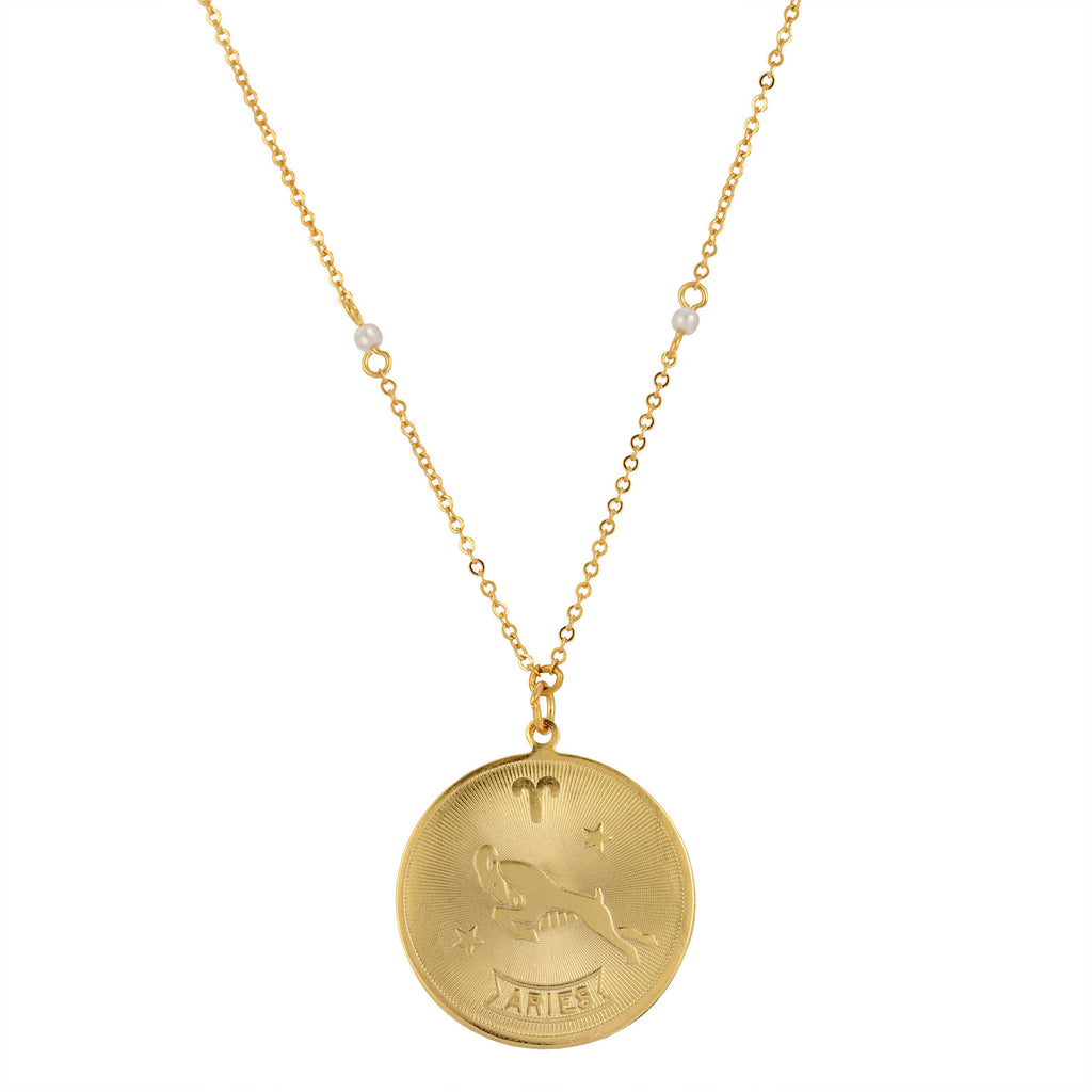 14k gold dipped round zodiac pendant necklace 20 inch
