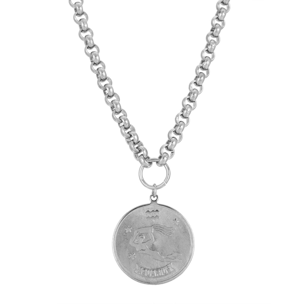 Silver Tone Round Zodiac Pendant Necklace 18 Inch