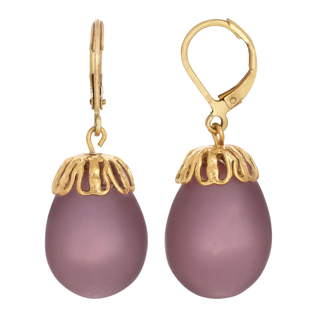 Light Purple Frosted Glass Egg Drop Earrings