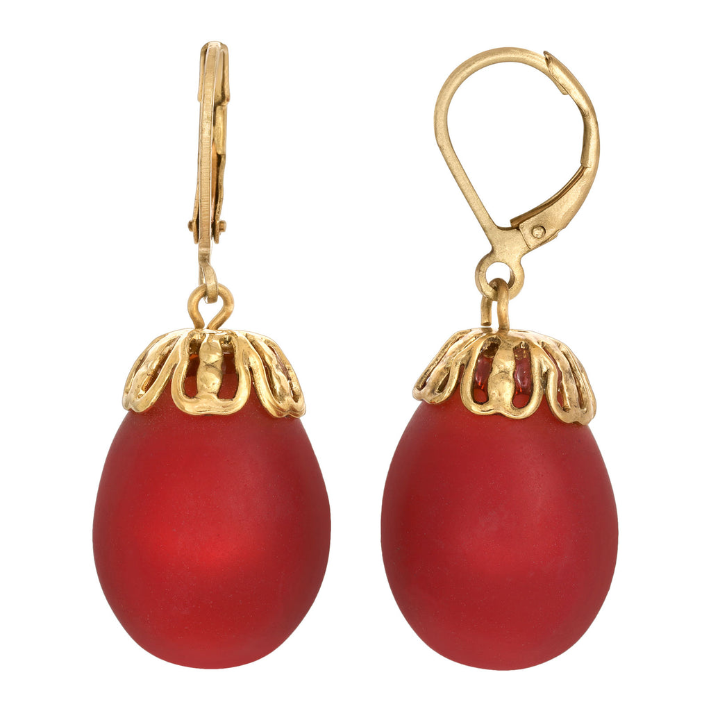Red Frosted Glass Egg Drop Earrings