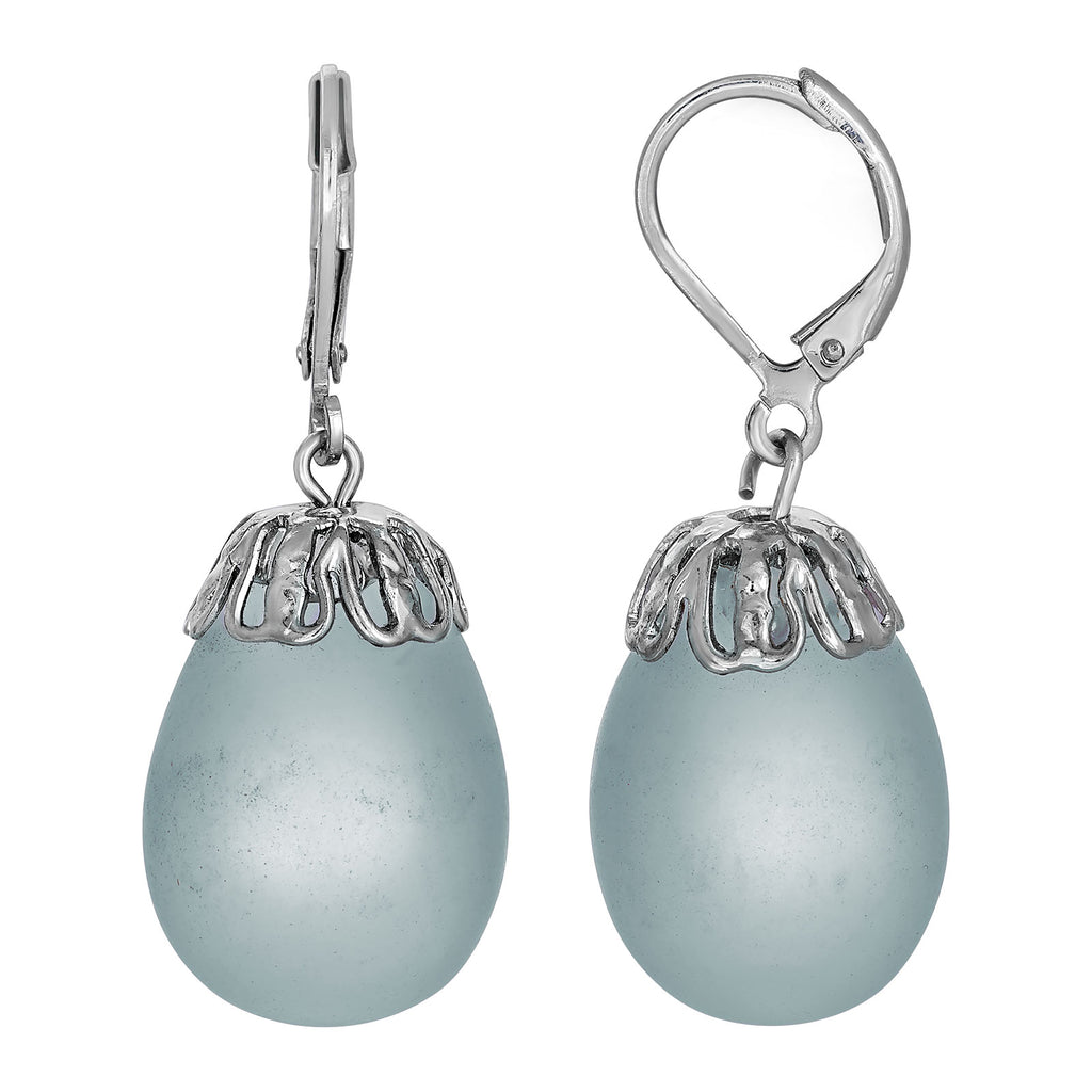 Light Blue Frosted Glass Egg Drop Earrings