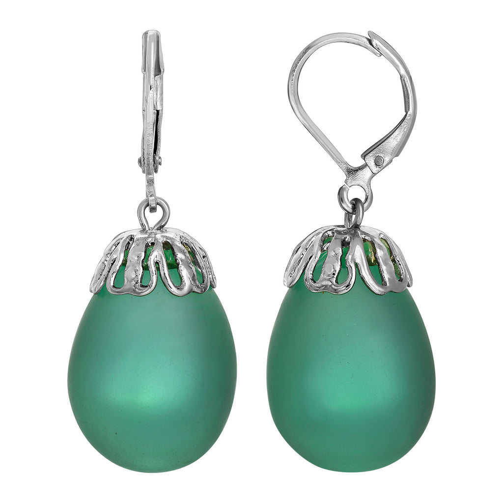 Green Frosted Glass Egg Drop Earrings