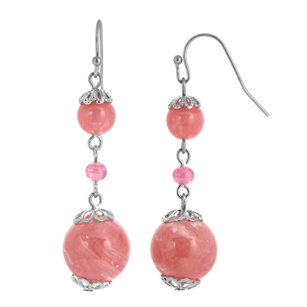 Pink Coral Smooth Bead Drop Earrings