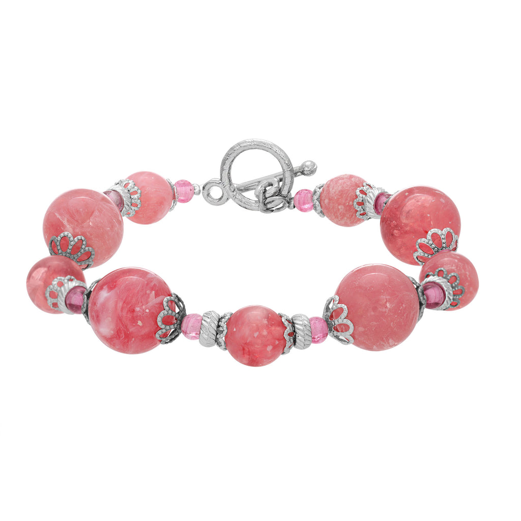 Pink Coral Smooth Beaded Toggle Bracelet