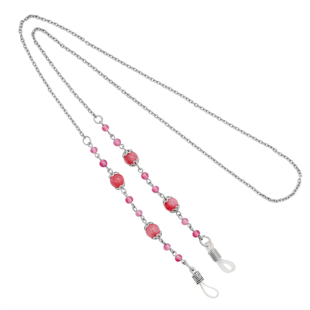 Coral And Pink Bead Eyeglass Holder Necklace 24 Inches