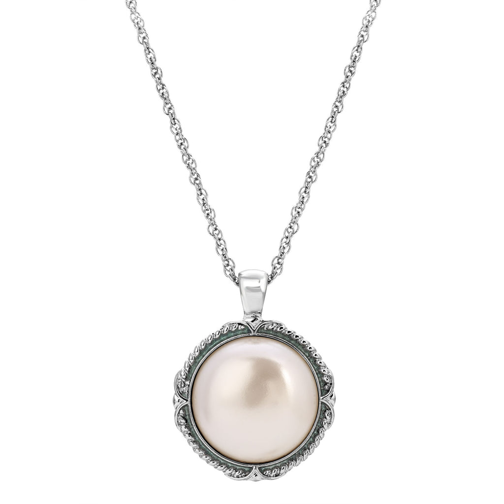 Round Light Pink Faux Pearl Pendant Necklace 18 Inch Chain