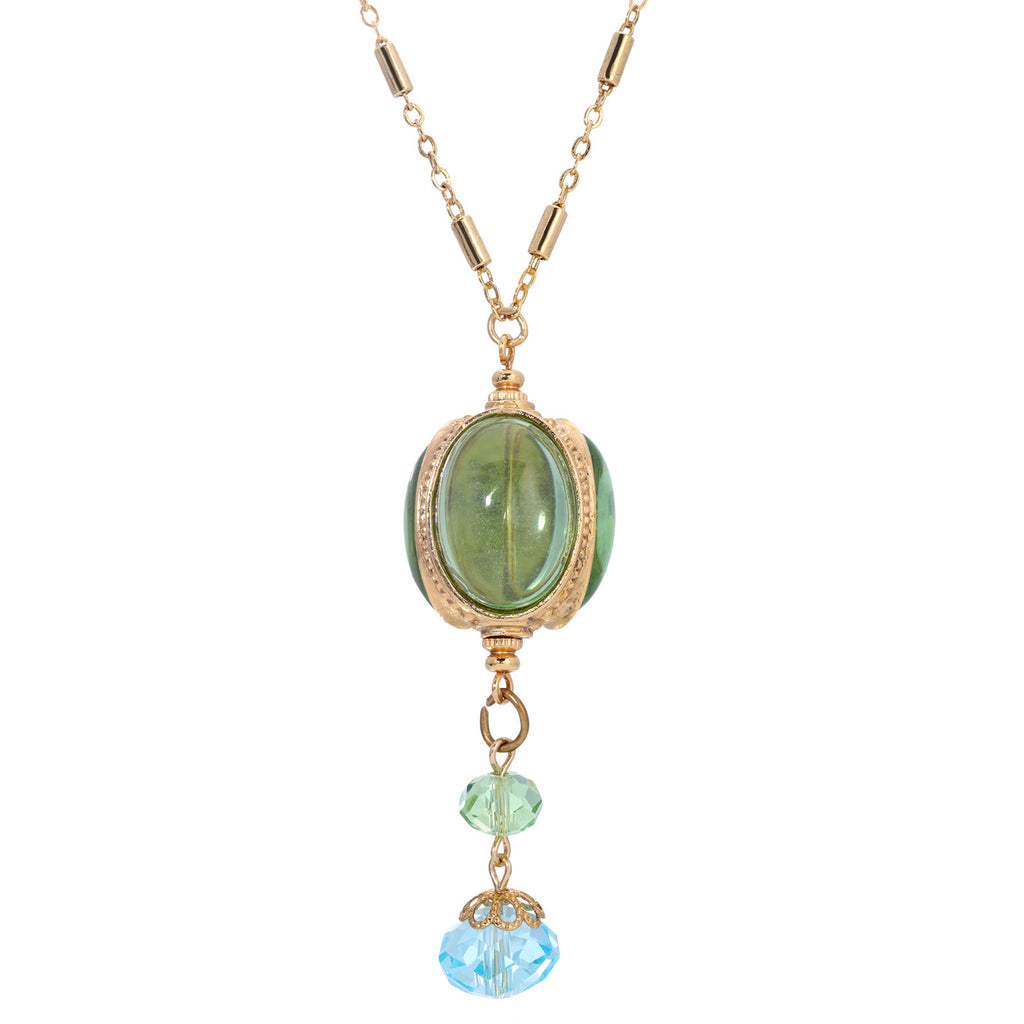 Green 3 Sided Transparent Stone Spinner Drop Necklace 28 Inch