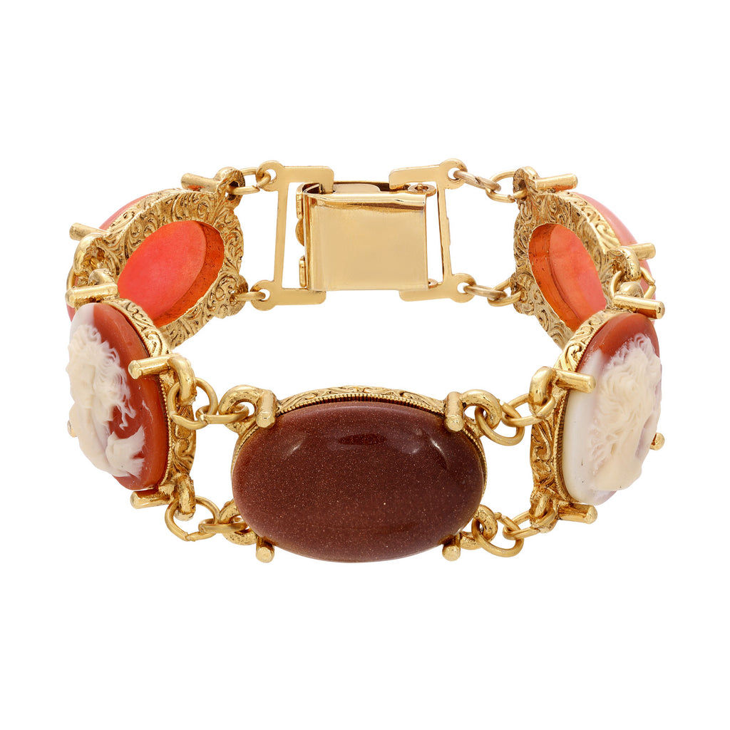 Oval Cameo & Genuine Goldstone Link Bracelet