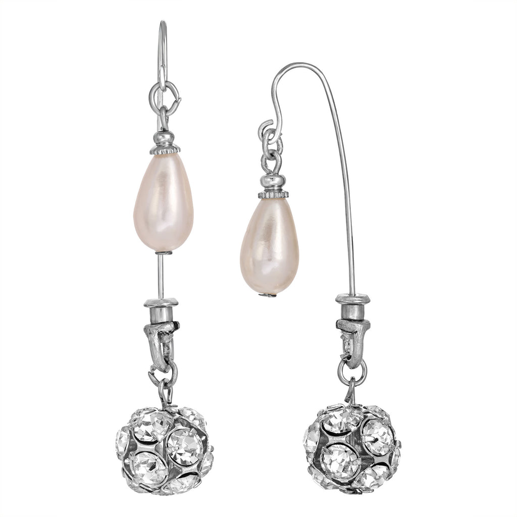 Faux Pearl & Crystal Fireball Drop Earrings