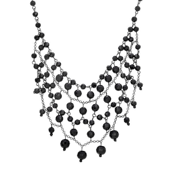 Black Glam Multi Layered Beaded Bib Necklace 13   16 Inch Adjustable