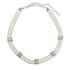 1928 Jewelry Oval Crystal Double 5mm & 6mm Faux Pearl Strand Necklace 13