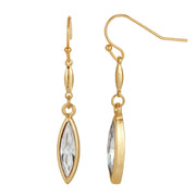 Crystal Clear Classic 14k Gold Dipped Navette Crystal Wire Drop Earrings