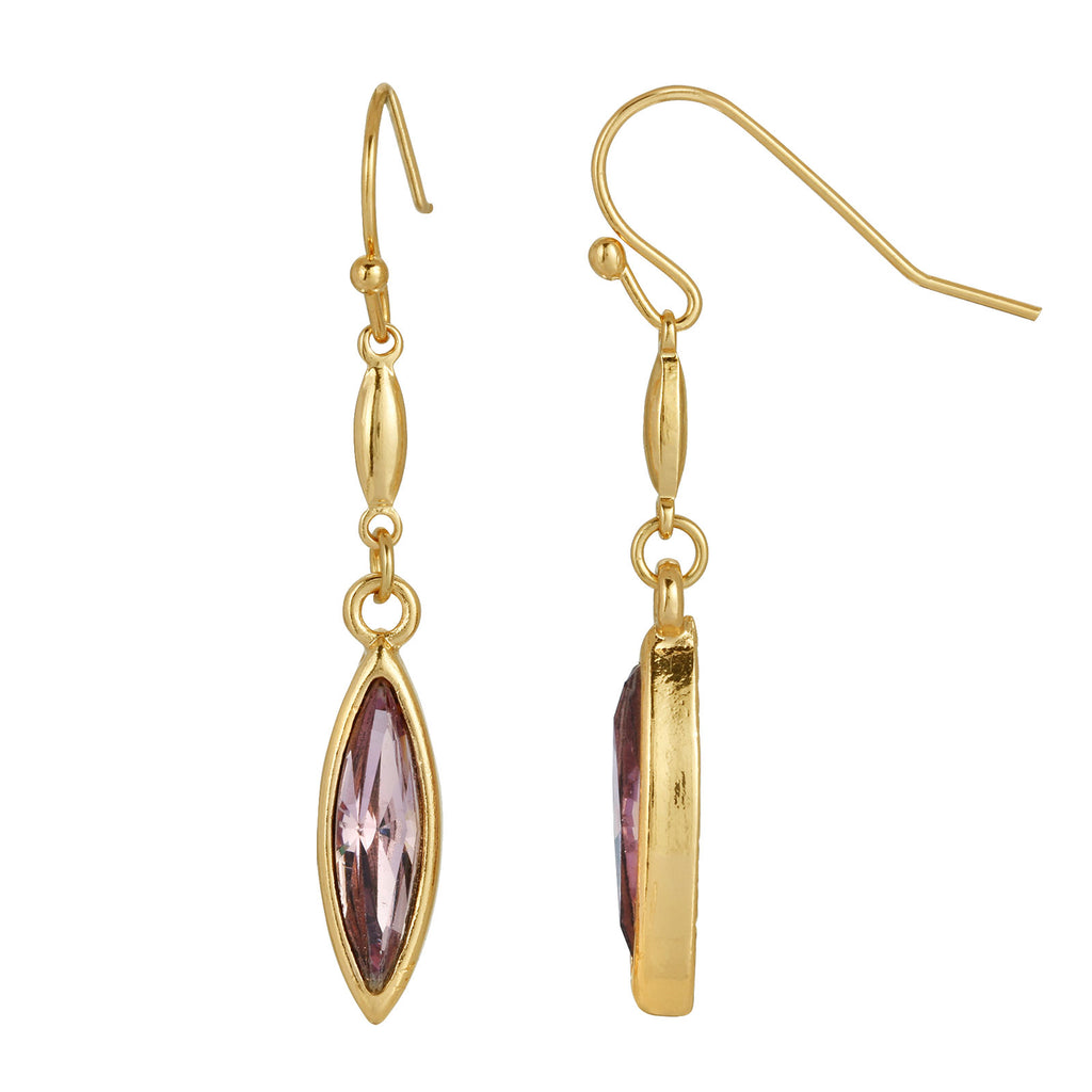 Pink Classic 14k Gold Dipped Navette Crystal Wire Drop Earrings