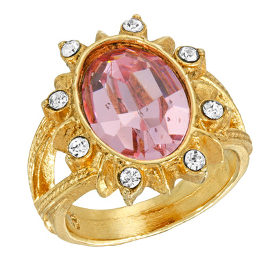 Sunburst Oval Light Pink Swarovski Crystal Element Ring Size Profile