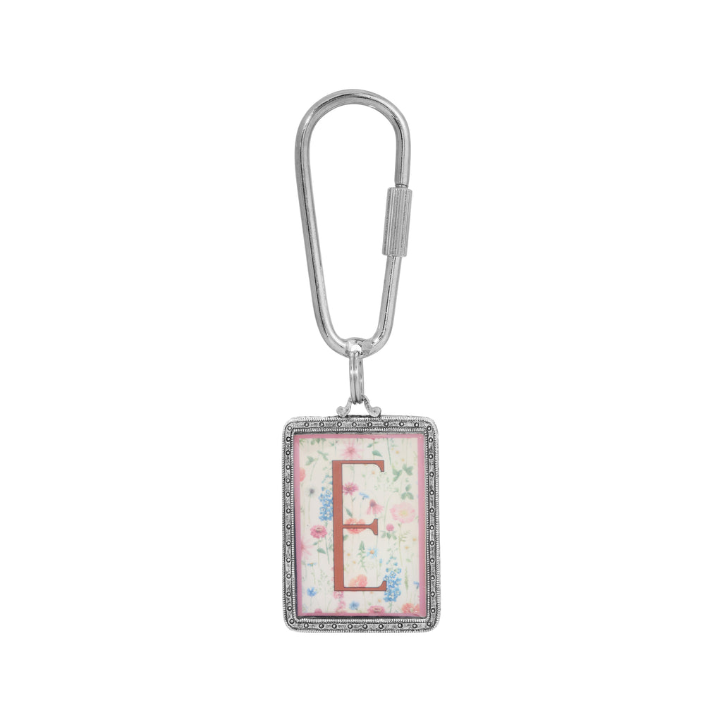 Pink Floral Motif E Initial Screw Lock Key Chain