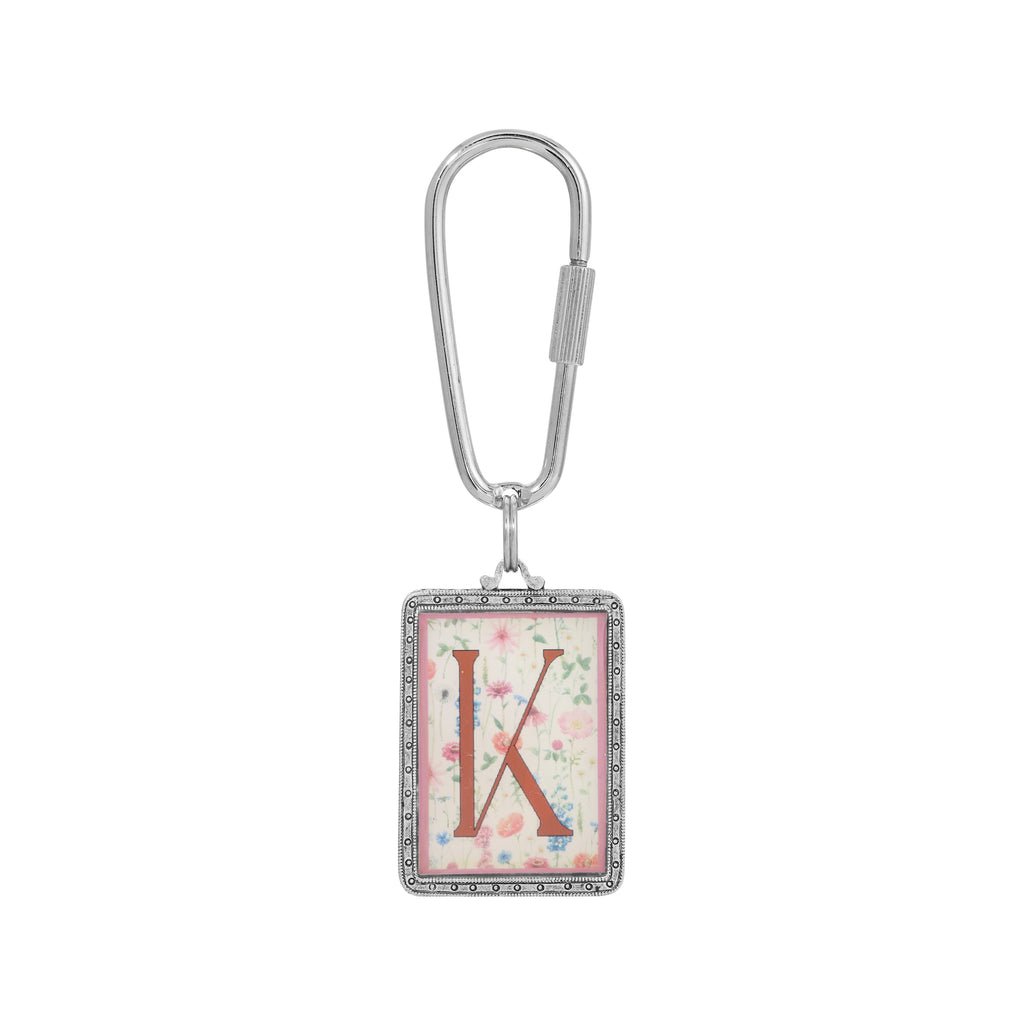 Pink Floral Motif K Initial Screw Lock Key Chain