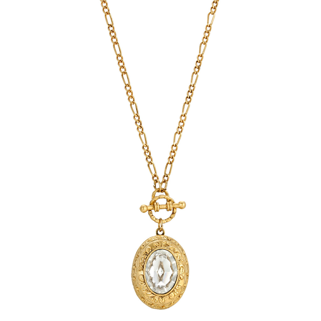 Oval Crystal Filigree Double Locket Necklace 30 Inches