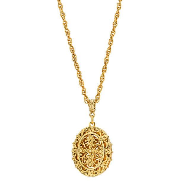 Oval Filigree Cross Double Sided Locket Necklace 30 Inches