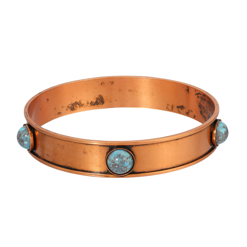 Copper Tone Round Turquoise Stone Bangle Bracelet