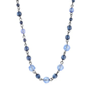 Black Chain Multi Blue Bead Necklace 15" + 3" Extender
