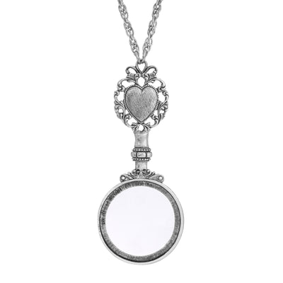 Filigree Heart And Round Magnifying Glass Pendant Necklace 28 Inches